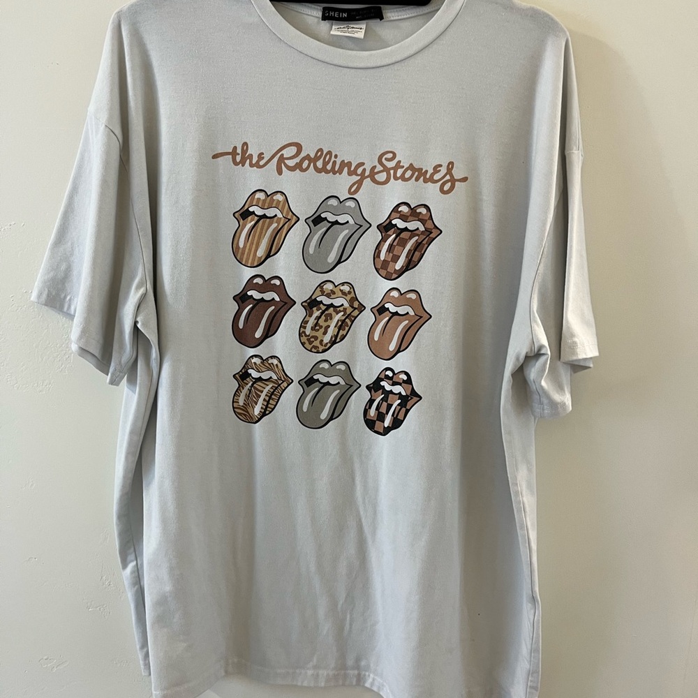 SHEIN Rolling Stones Graphic Tee - Light Gray